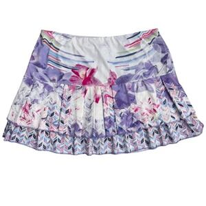 Lucky in Love Two Tiered Pleated Tennis Golf Skort Flower Geometric XL